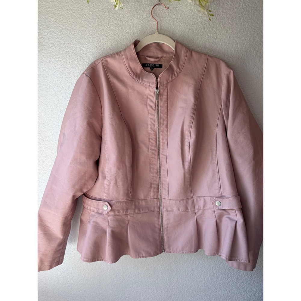 Baccini Dusty Pink Faux Leather Peplum Jacket Plus Size 2X Mock Neck Zip Front - Picture 3 of 9